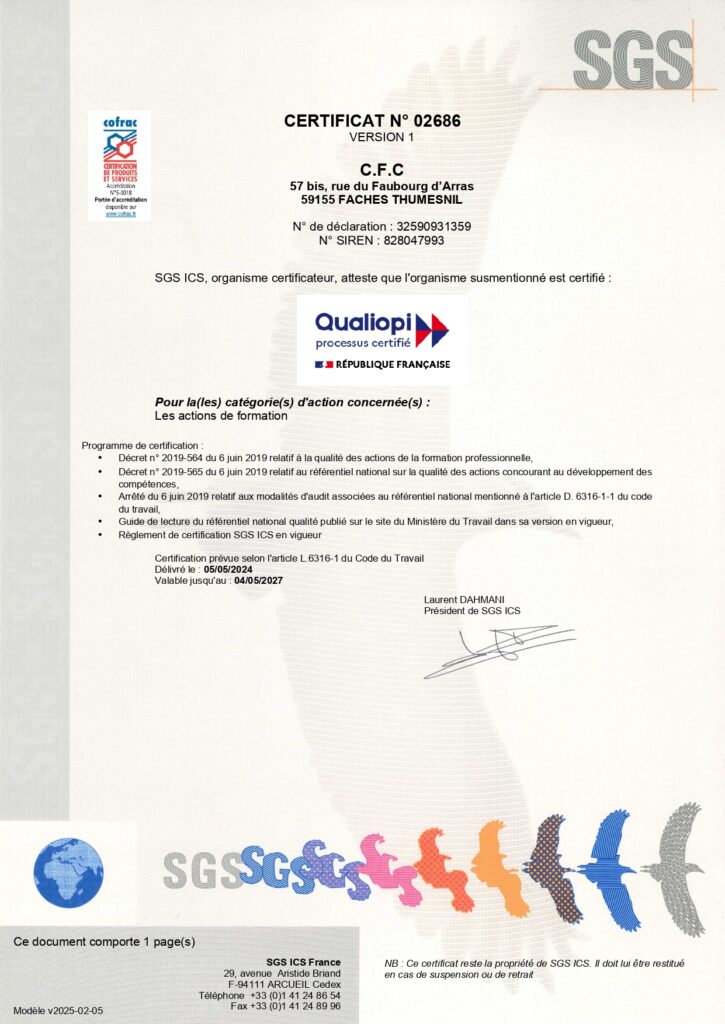 Certificat qualiopi CFC